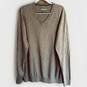 Eddie Bauer Sweater Mens TXL Olive Brown Cotton Merino Blend Fine Knit V-neck